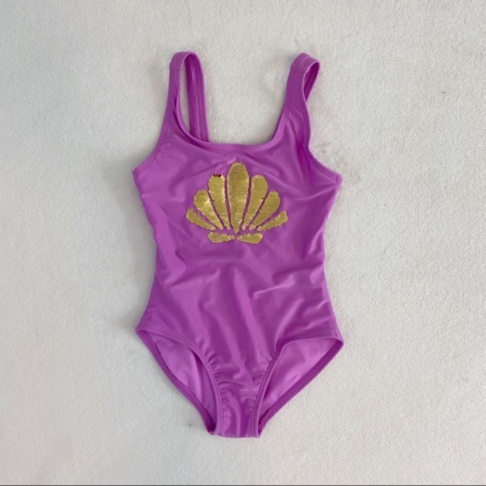 Cat and Jack Girls Sea Shell Sequin One Piece Swim Girl Size XS